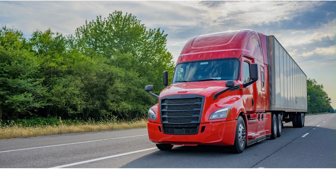 Truck on the road moving freight between cities